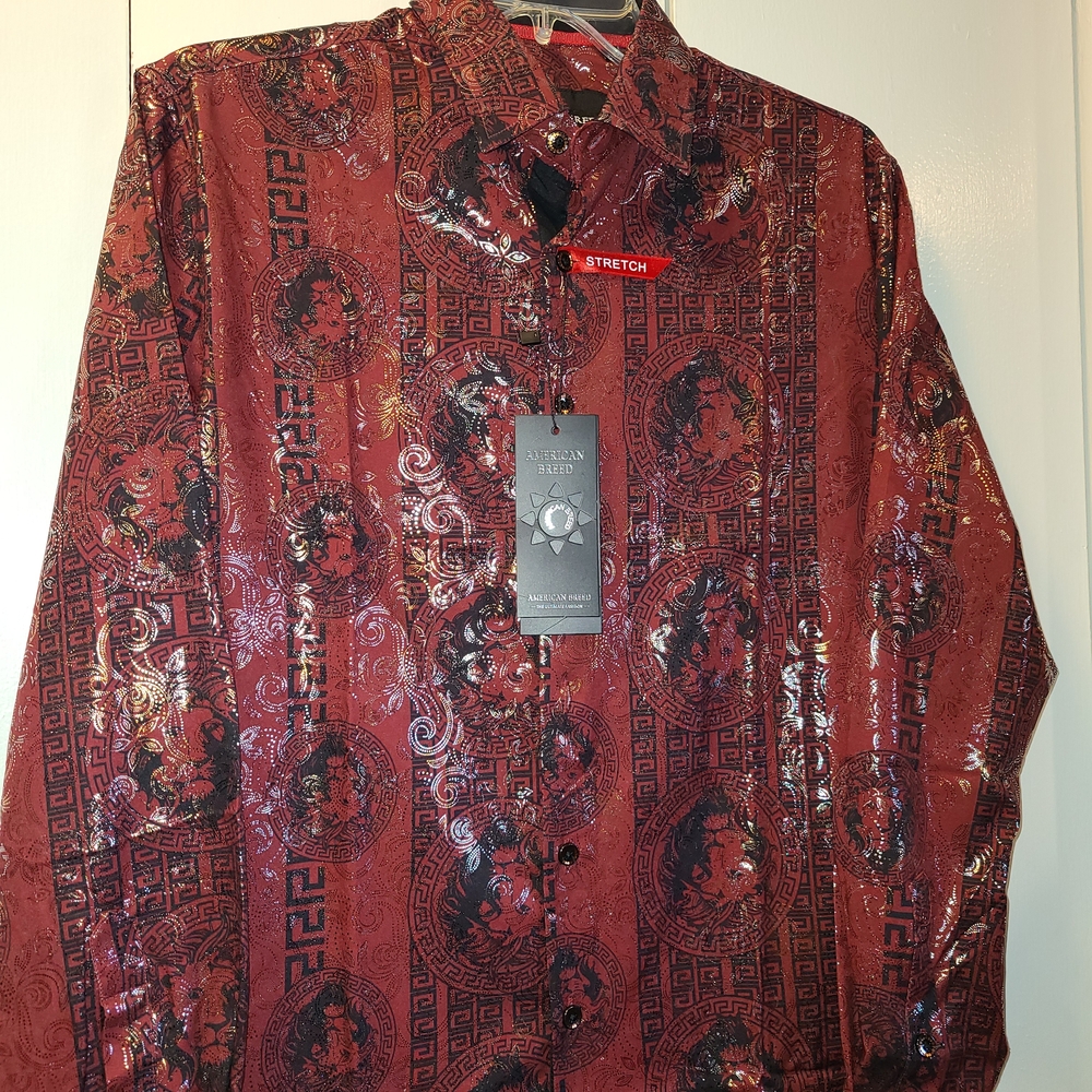 Stylish Mens Burgundy Patterned Casual Shirt Size S